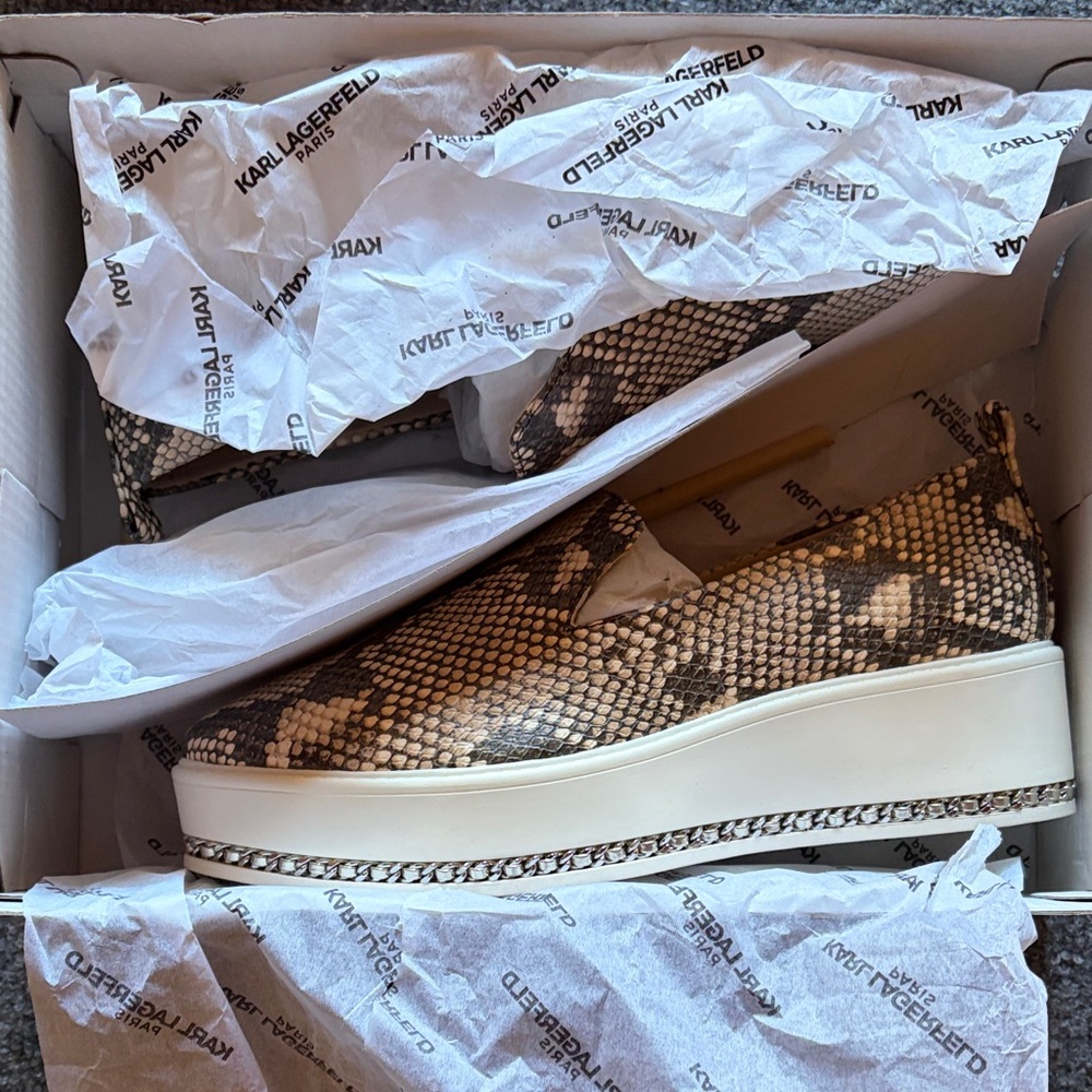 Karl Lagerfeld Brown and Cream Snakeskin Sneakers